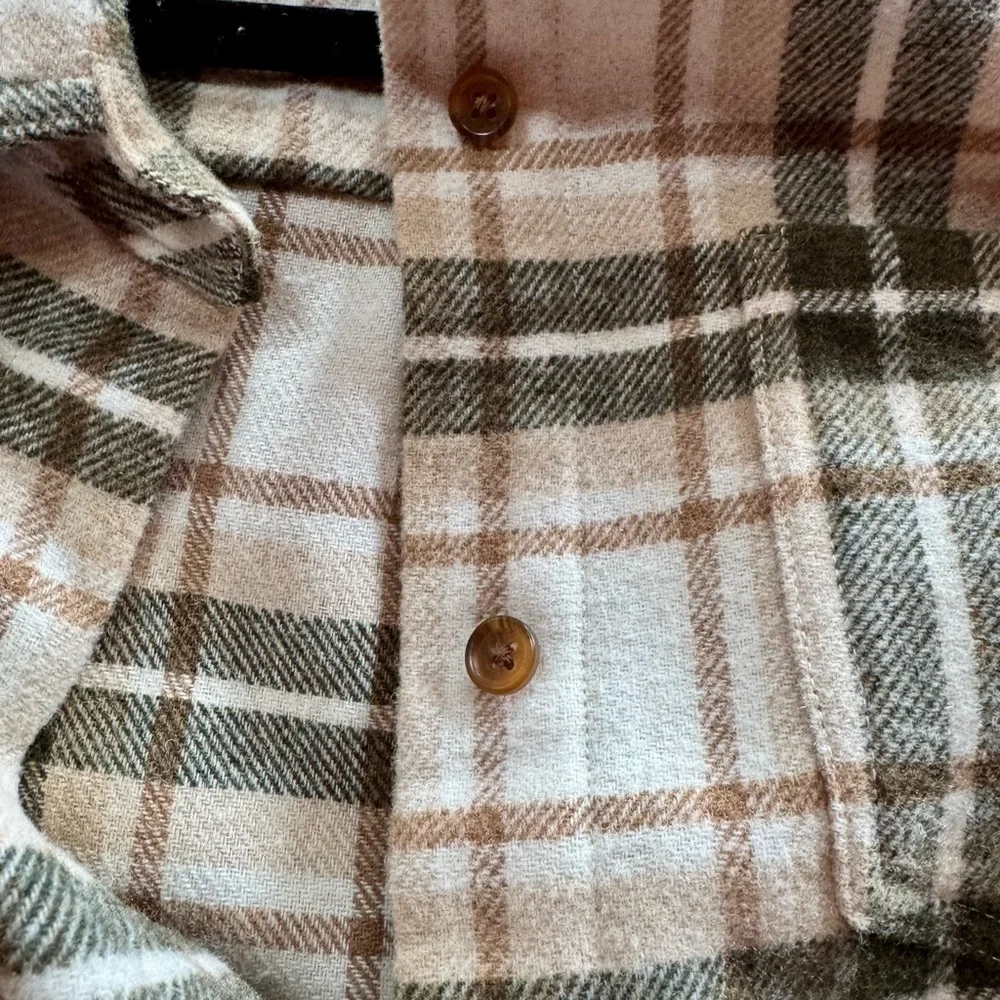 Jenni Kayne Women’s Wool Blend Cream Brown and Green Plaid Button Down Shirt - Picture 3 of 4